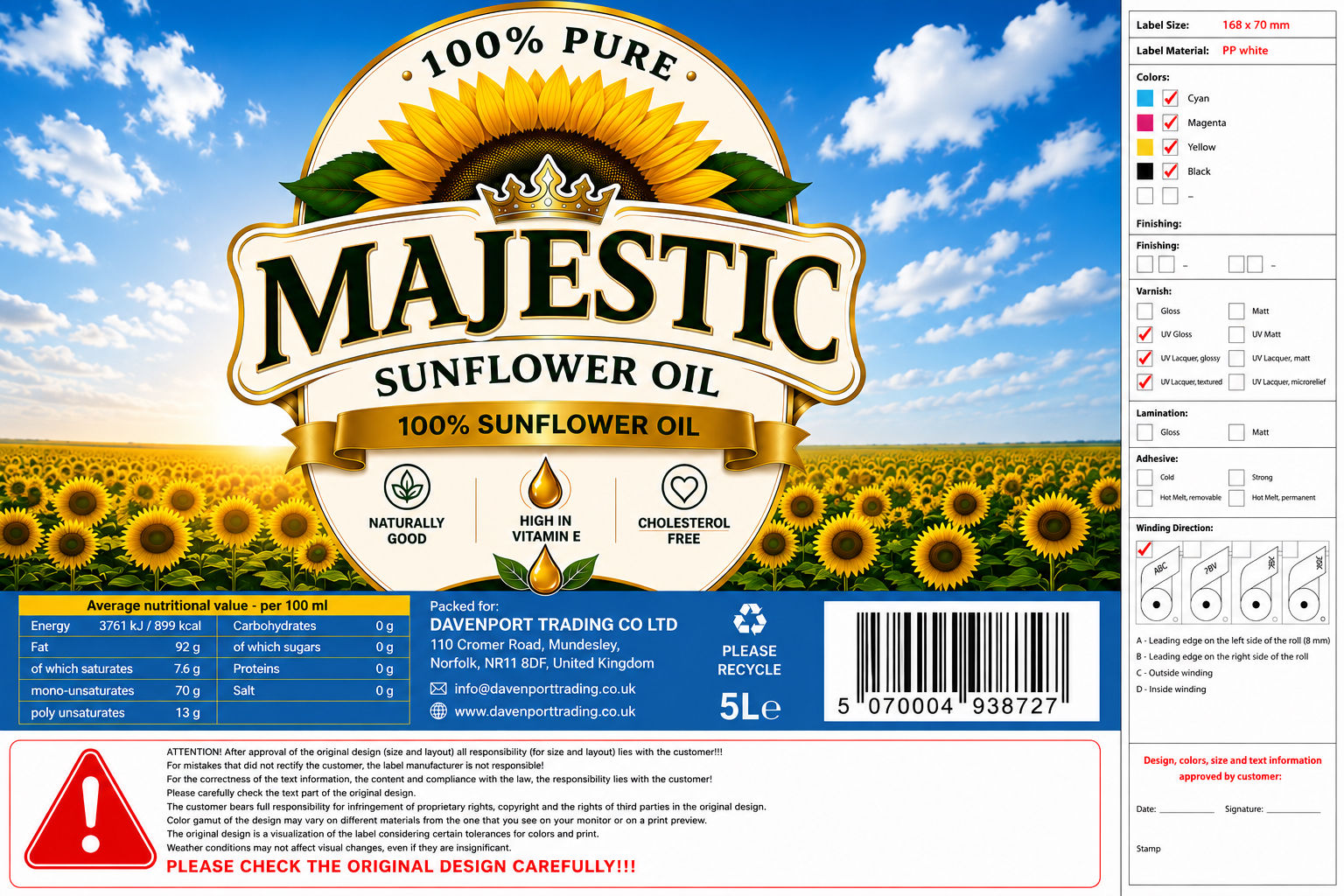 Pure Sunflower Oil 1L