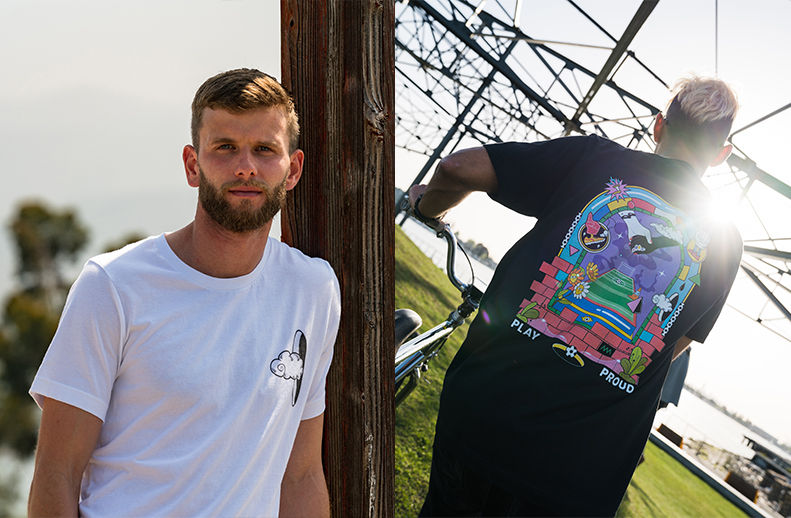 On the left: Collin Martin, one of two openly gay male professional footballers, Common Goal member, and San Diego Loyal midfielder. On the right: Oakland Roots