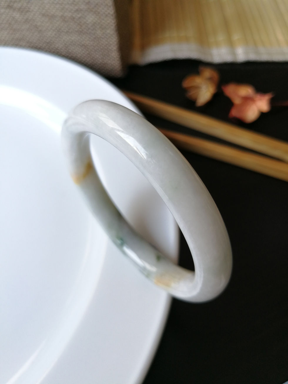 Thumbnail: 53.5mm Unique Tri Colour Type A Natural Jadeite Jade Traditional Round Bangle