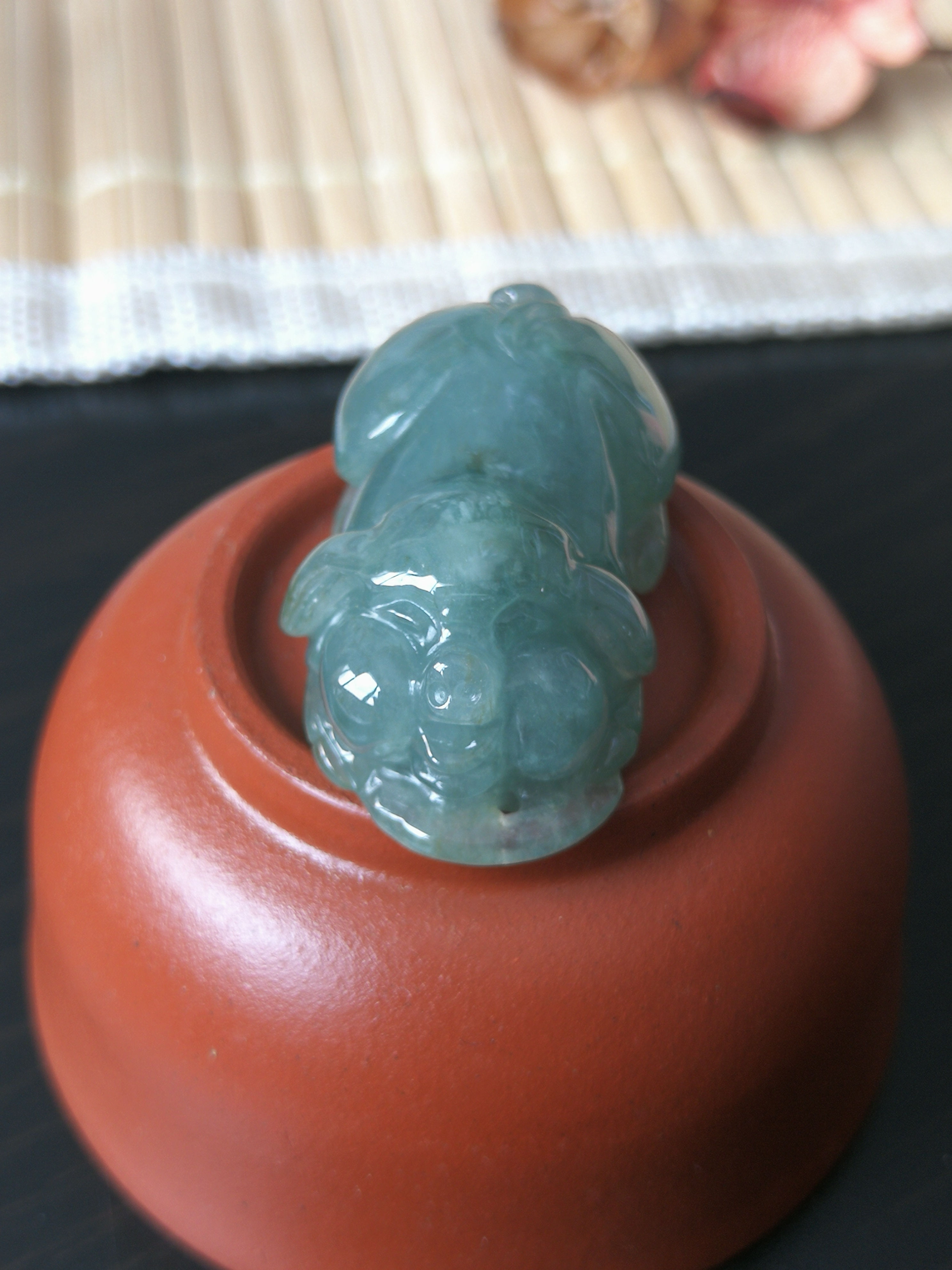 Icy Translucent Bluish Green Type A Natural Jadeite Jade Cute Piggy Pendant