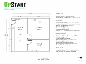 A schematic overview of the floorplan of Lab 307A, which consists of 3 rooms