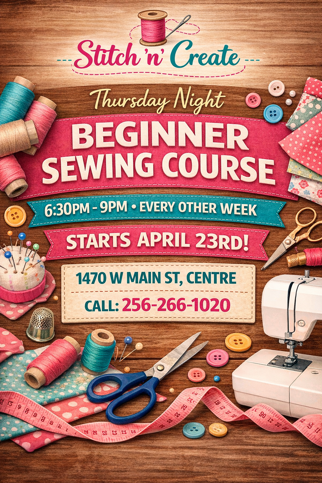 Thursday Beginner Sewing 6:30p to 9pm