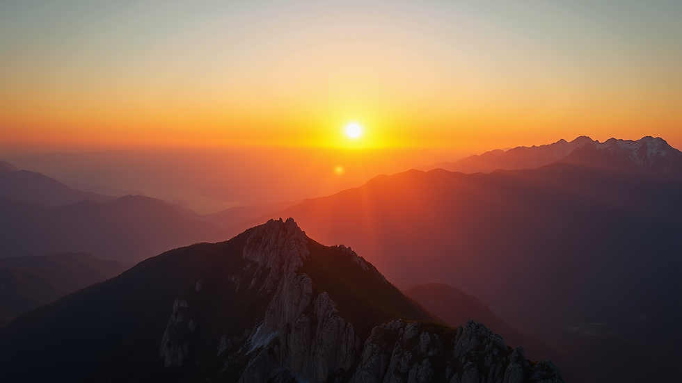 High angle view of a sunrise over a mountain range