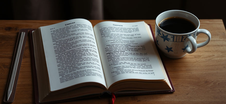 Reading a biography with a nice warm coffee cup