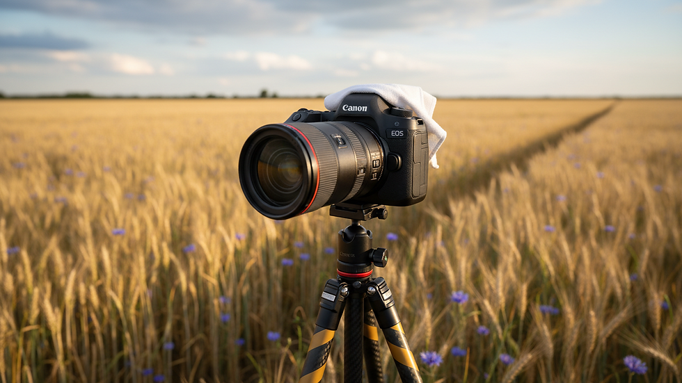 Close-up view of a professional camera on a tripod