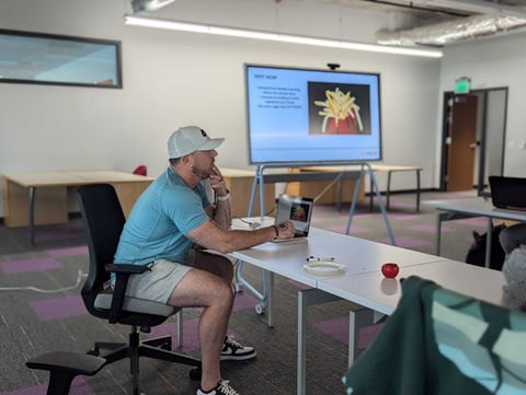 A StartingBlock Madison Hardtech Accelerator cohort startup founder presenting.