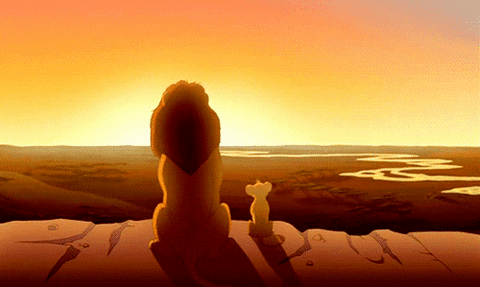 cena do rei leão em que o mufasa e o simba conversam olhando o horizonte