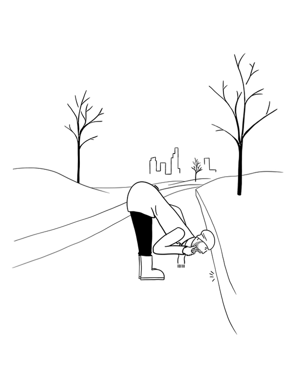 Man looking at spotless sidewalks in heavy snow