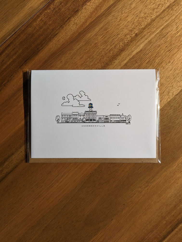 Andersonville neighborhood with Swedish flag water tank in Chicago greeting card in black and white