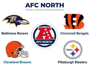 AFC North graphic with Ravens, Bengals, Browns, and Steelers logos around a central AFC North emblem.