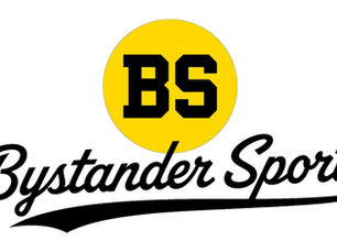 Bystander Sports logo with black BS inside a yellow circle above cursive black text that reads Bystander Sports on a white background