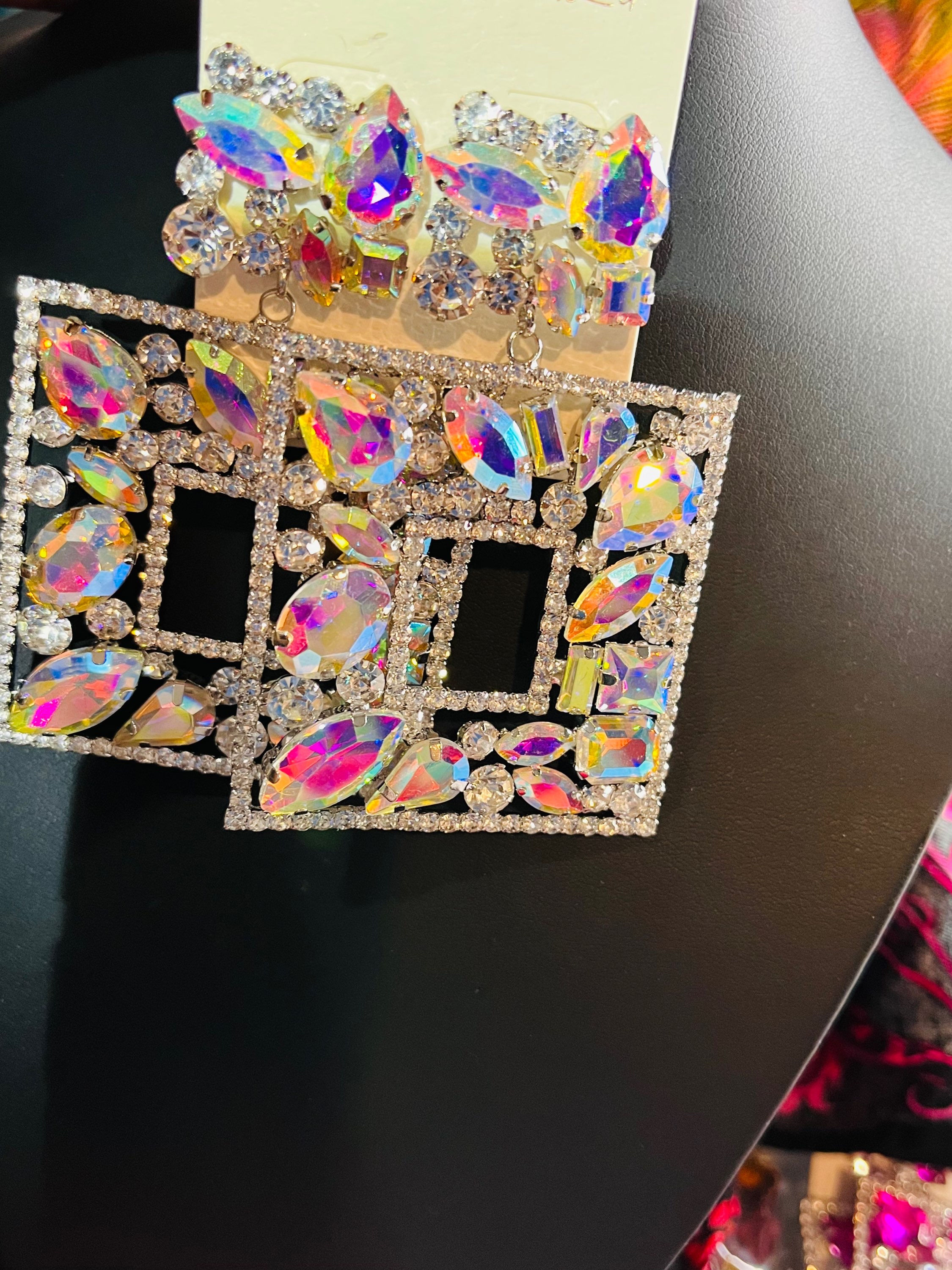 Square AB Crystal Earrings 