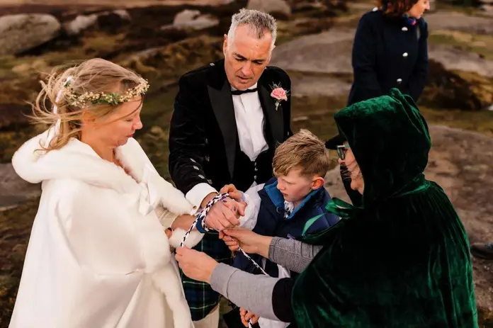 Hand fasting ceremony on mountain