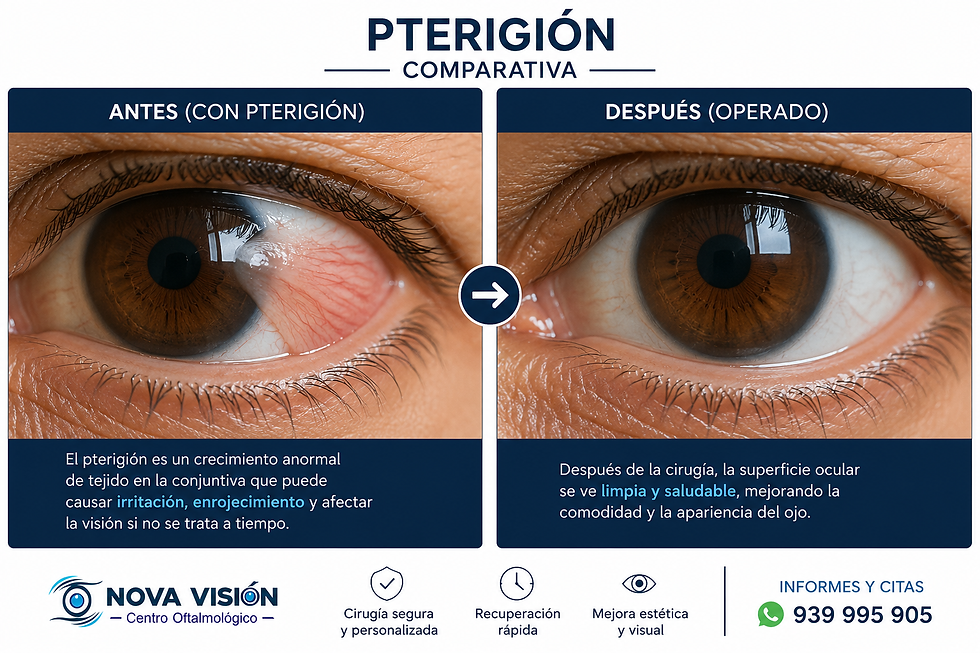 Vista frontal de un ojo sano después de cirugía de pterigion