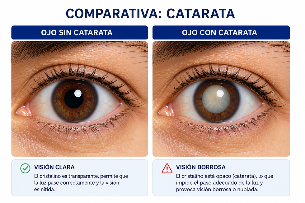 Vista cercana de un ojo con catarata mostrando opacidad en el cristalino