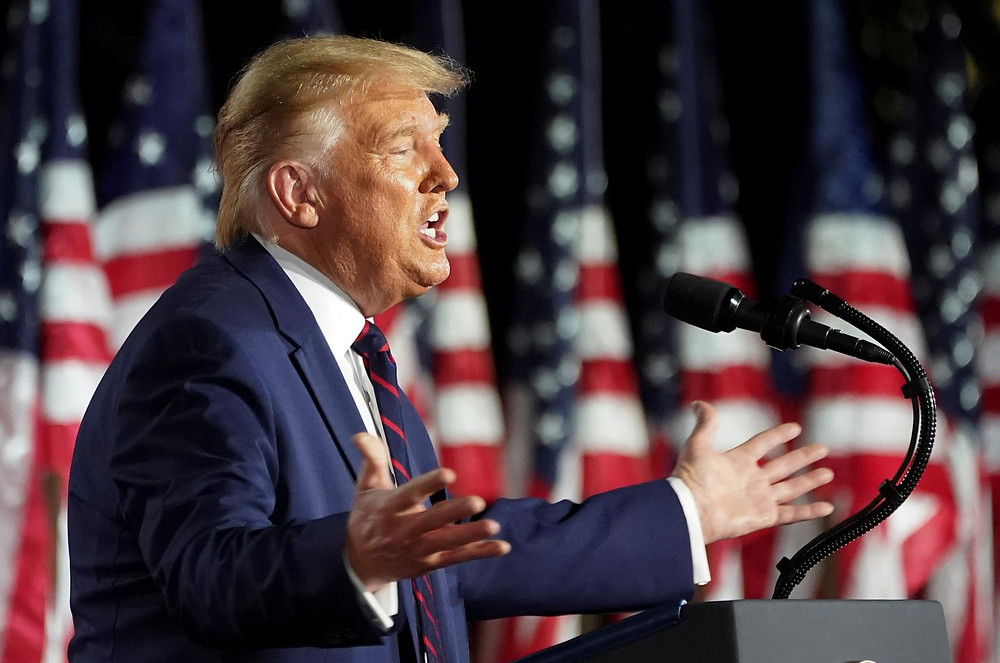 President Donald Trump giving his nomination acceptance speech at the White House, August 27, 2020