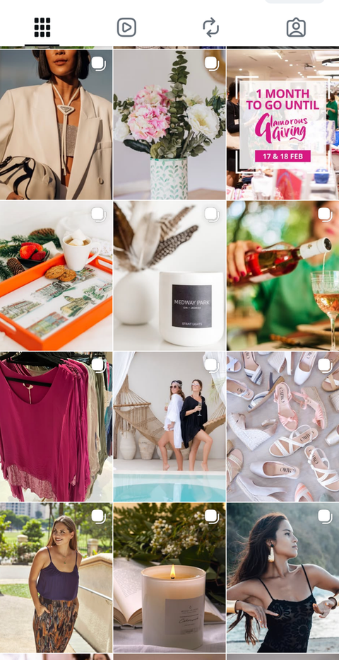 A screenshot of Glamorous Giving's Instagram feed