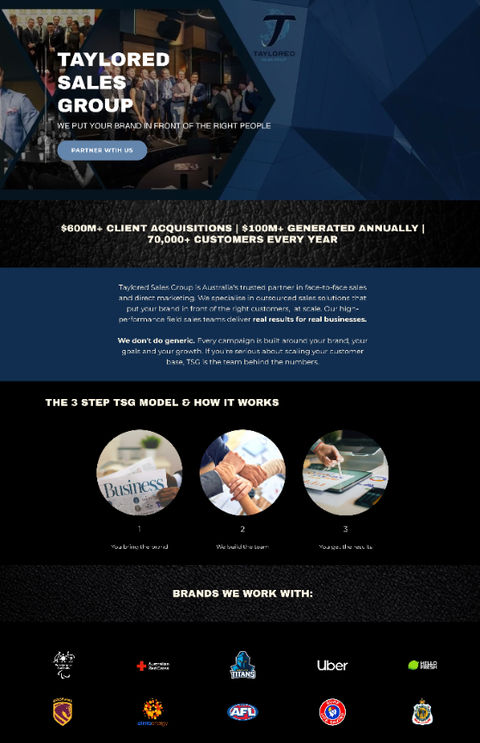 A screenshot of Taylored Sales Group's Website