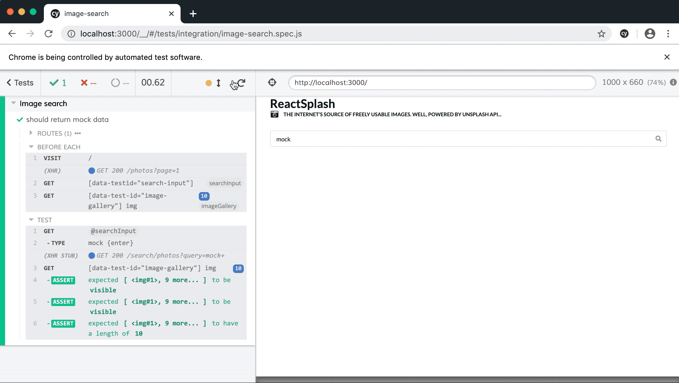 Mocking XHR requests with Cypress