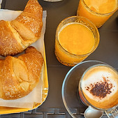Delicious italian breakfast of coffee and pastries