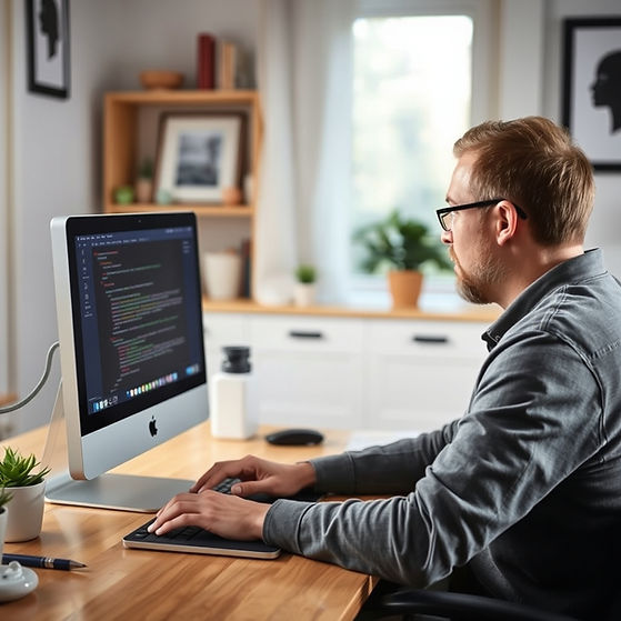 A person checking something on a computer at home.jpg