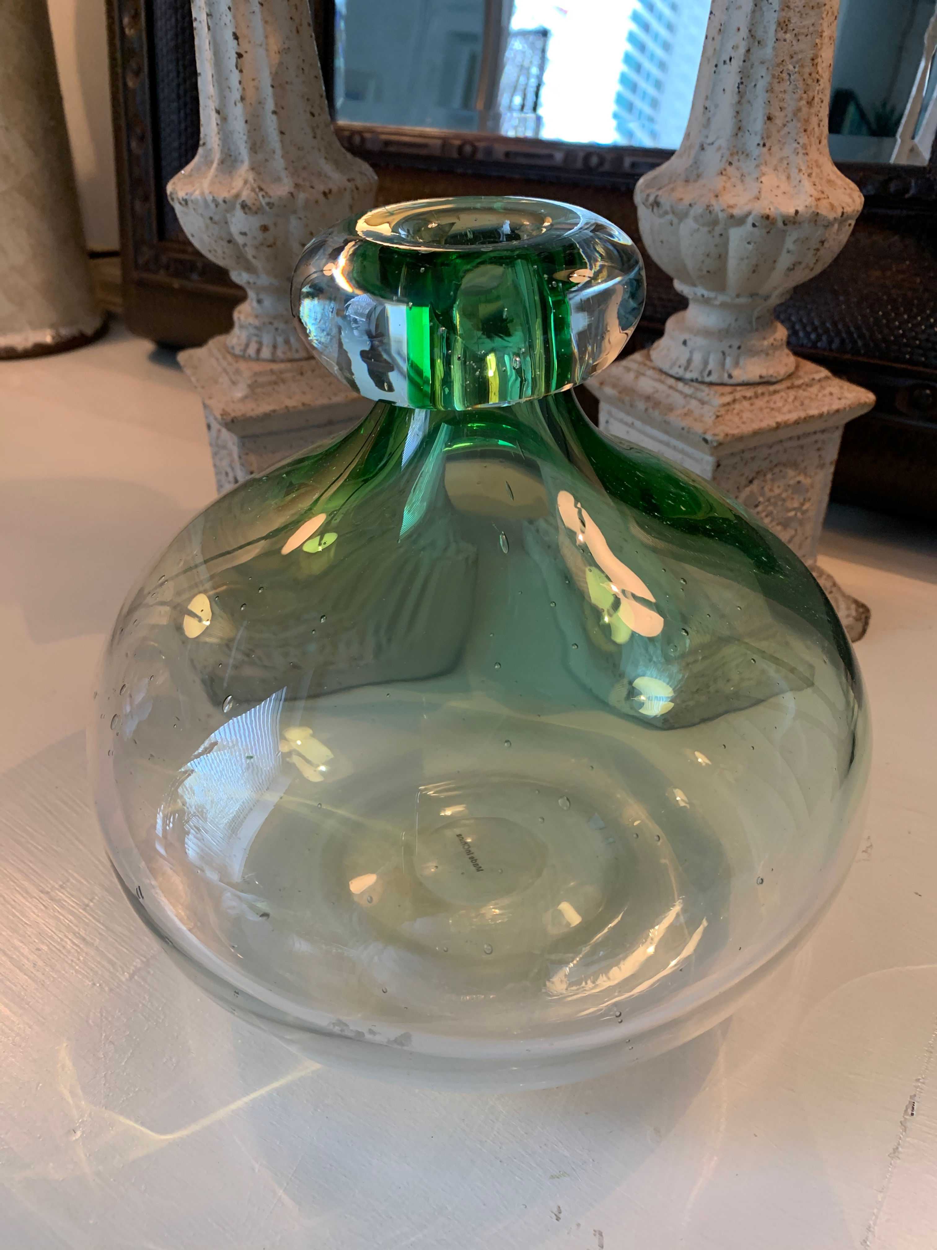 Vintage Green Tipped Glass Vase