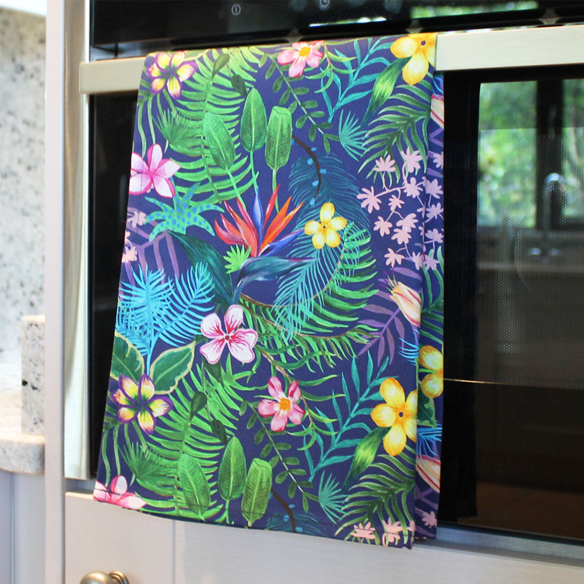 Navy Tropics Tea Towel