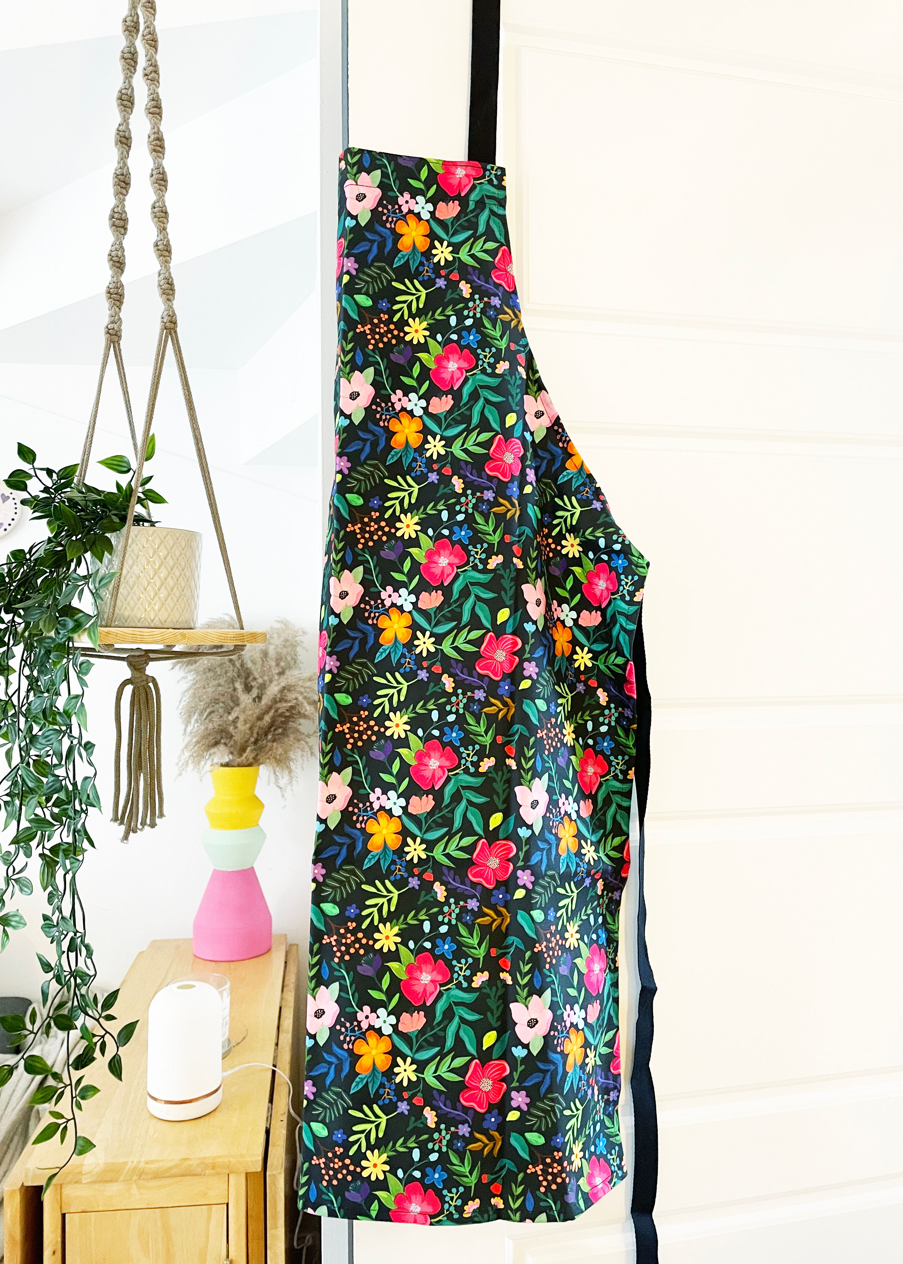 Black Floral Adult's Apron