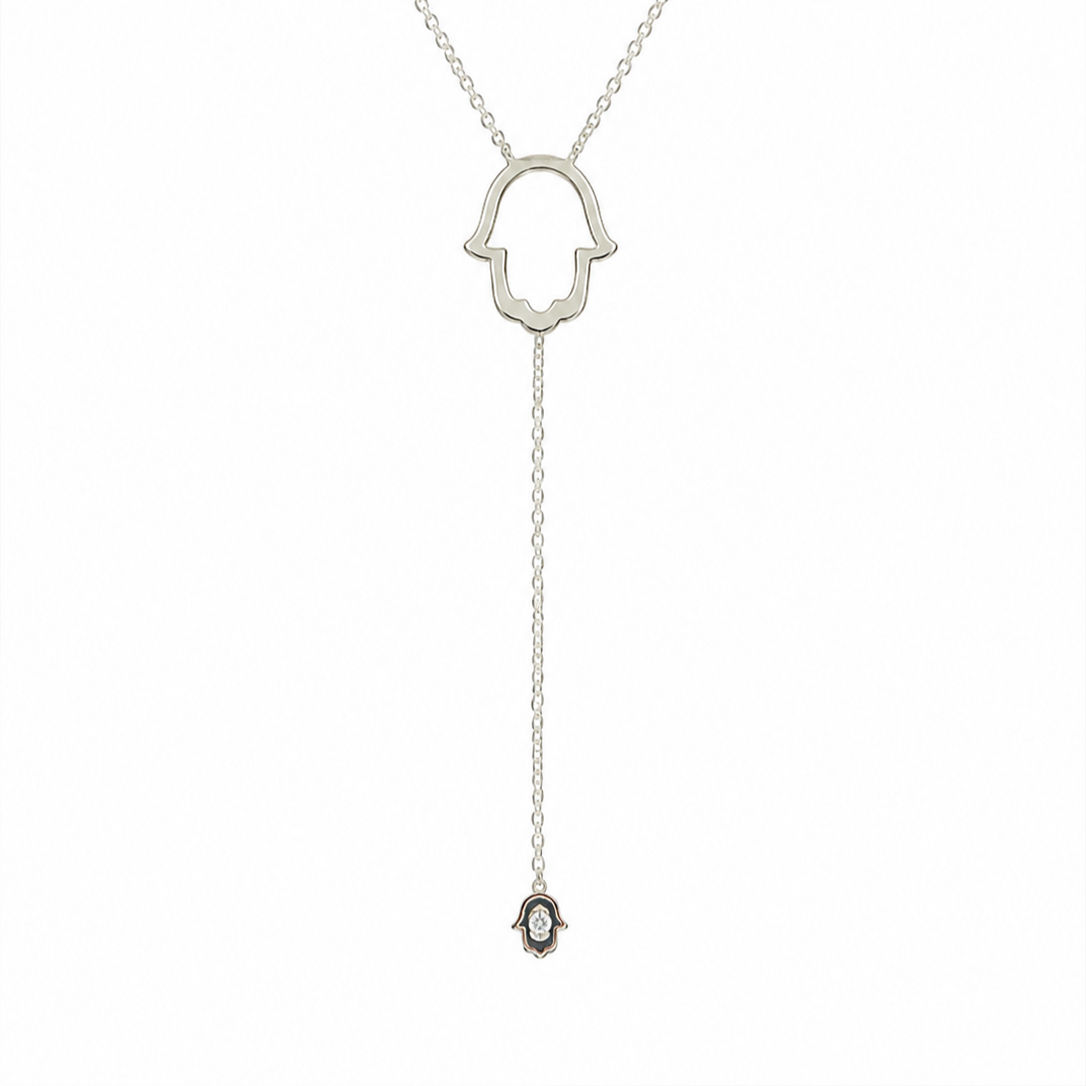 Double Hamsa Drop Necklace