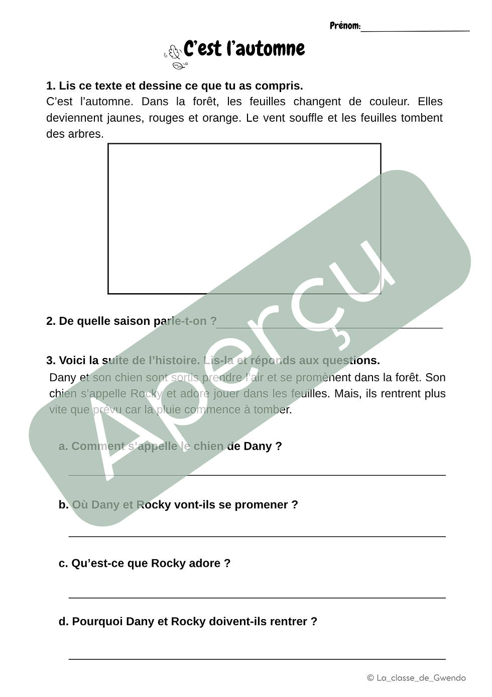 Miniature : C'est l'automne - fiche de lecture 3 niveaux