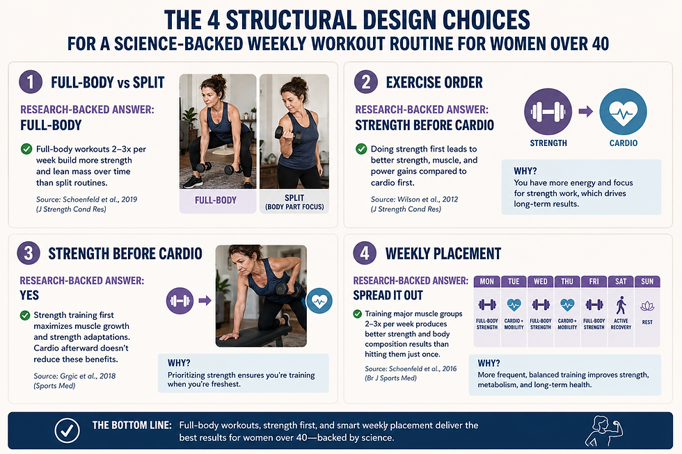 The four structural design choices for a science-backed weekly workout routine for women over 40