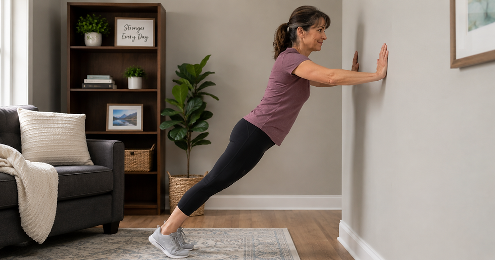A woman in her late 40s performing a joint-friendly bodyweight exercise