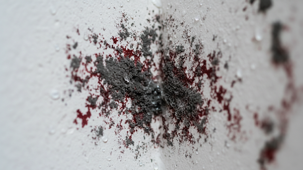Close-up view of black mold spots on a white wall corner