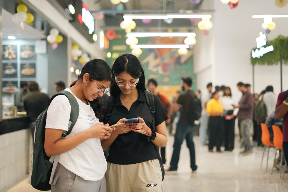 University students using SmartQ App in their college campus foodcourt