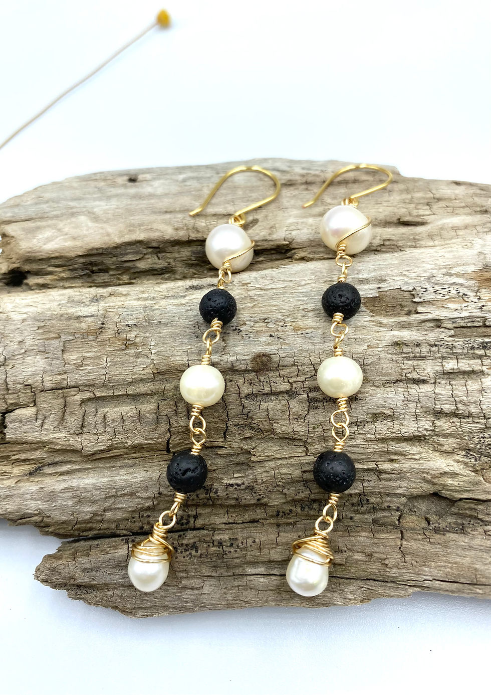 Thumbnail: Diffuser earrings | Aromatherapy Earrings | FreshWater Pearls - Lava Stones