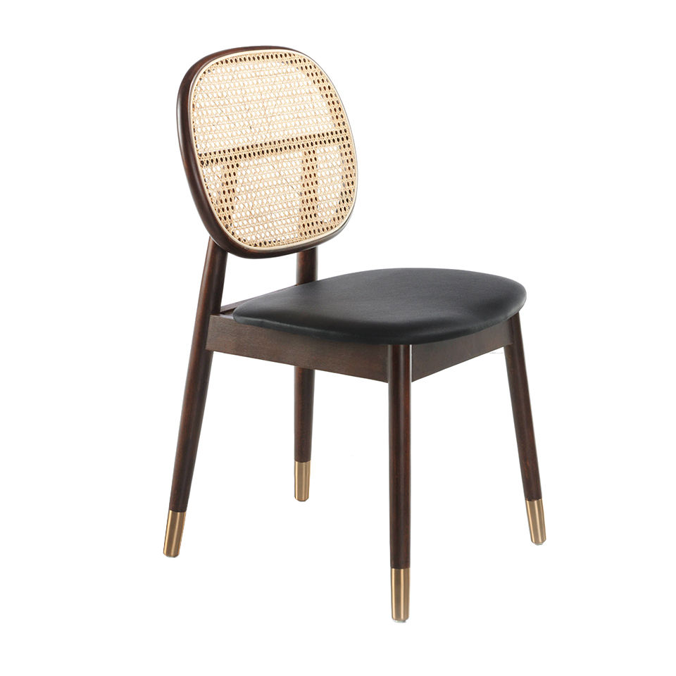 AC Designstuhl mit runder Rattanlehne, Seitenansicht
