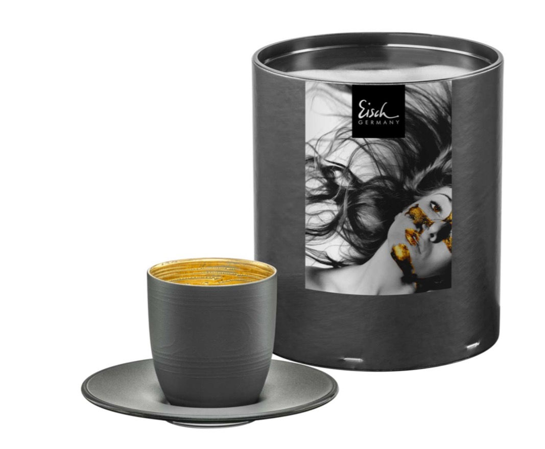 Eisch - Espressoglas mit Untersetzer Cosmo grau-gold