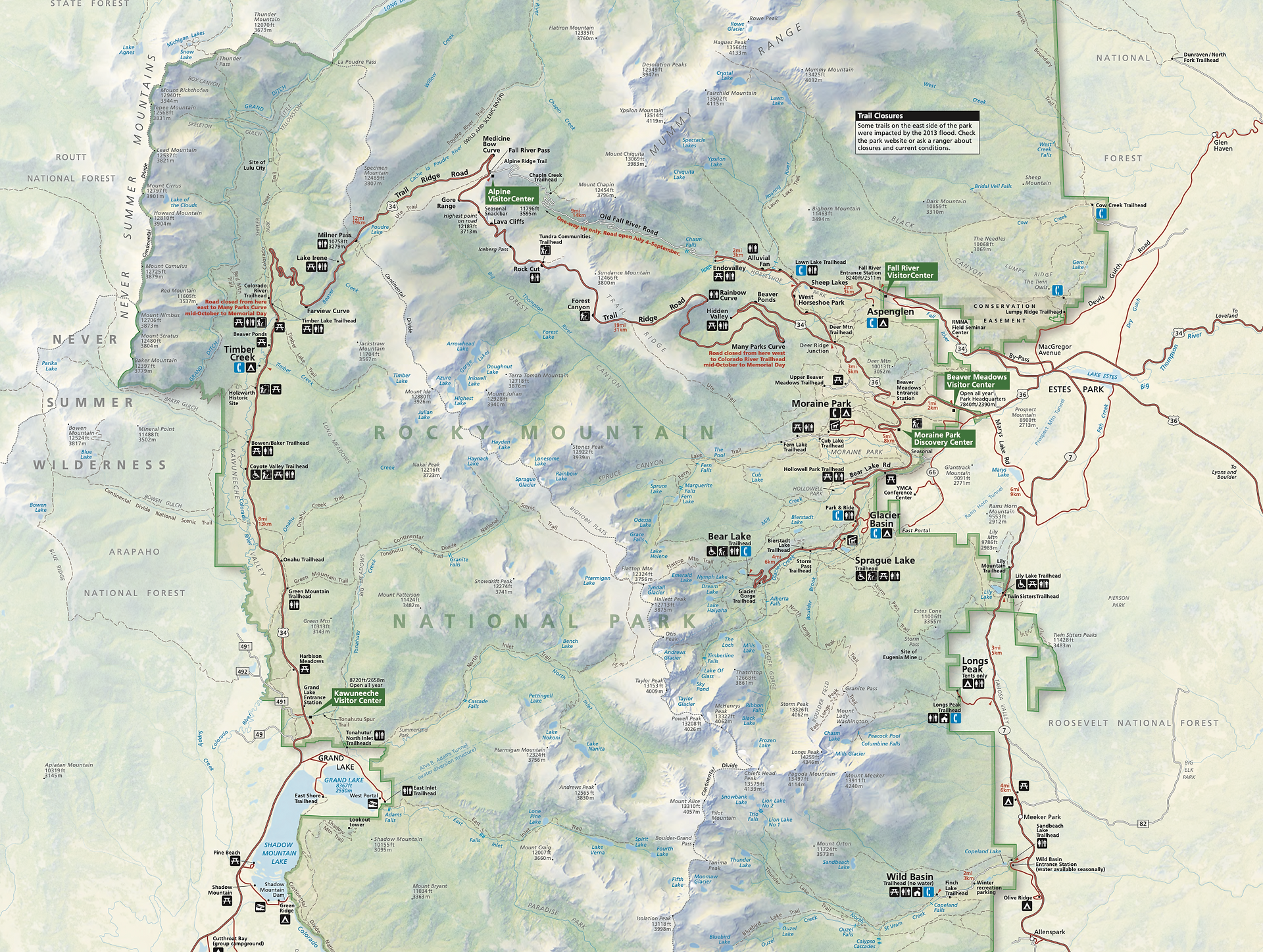 National Park Map of Rocky Mountain National Park