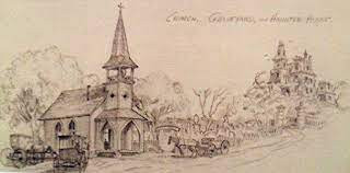 Old House on the Hill original concept art by Harper Goff