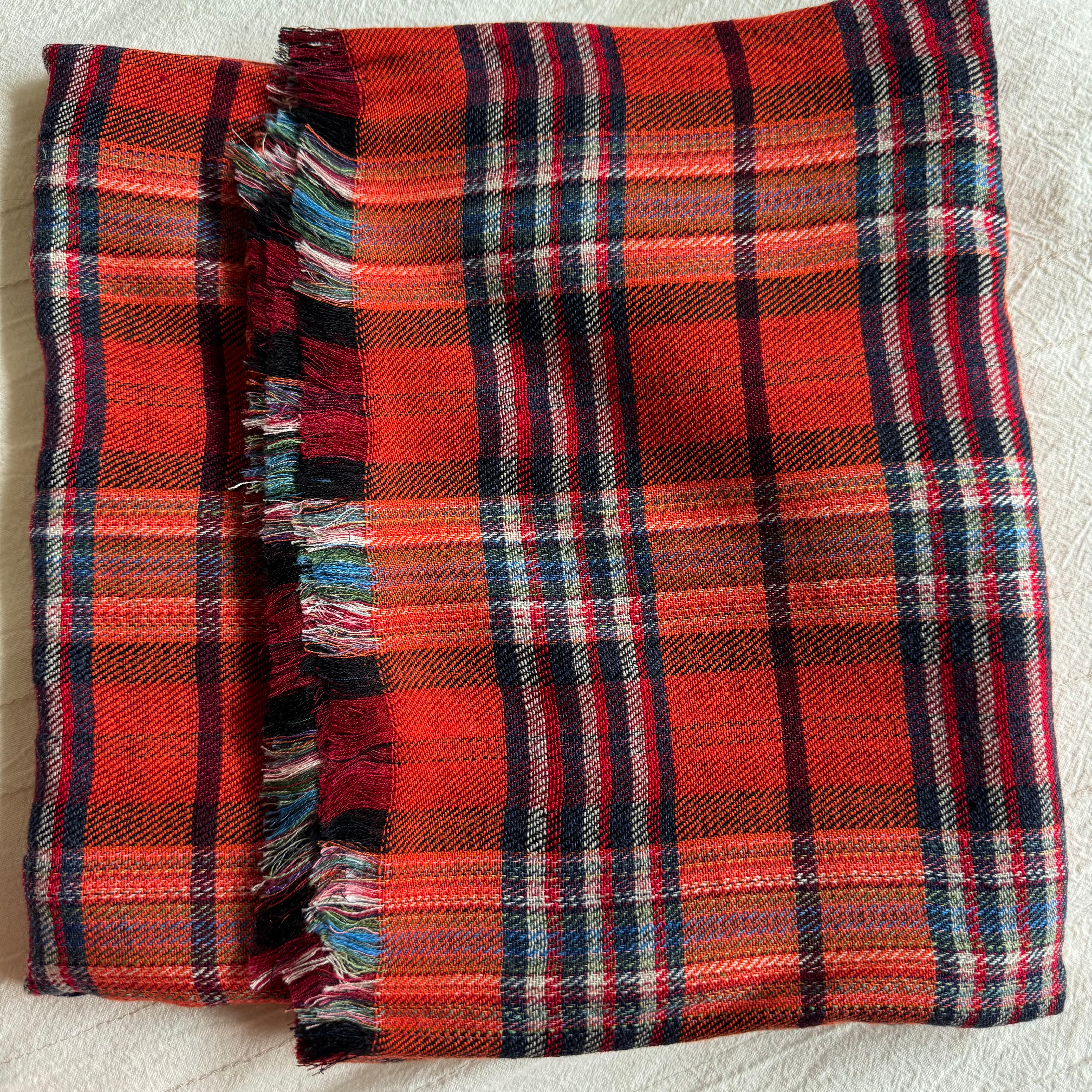Cinnamon + Navy Bue Plaid Cashmere Shawl
