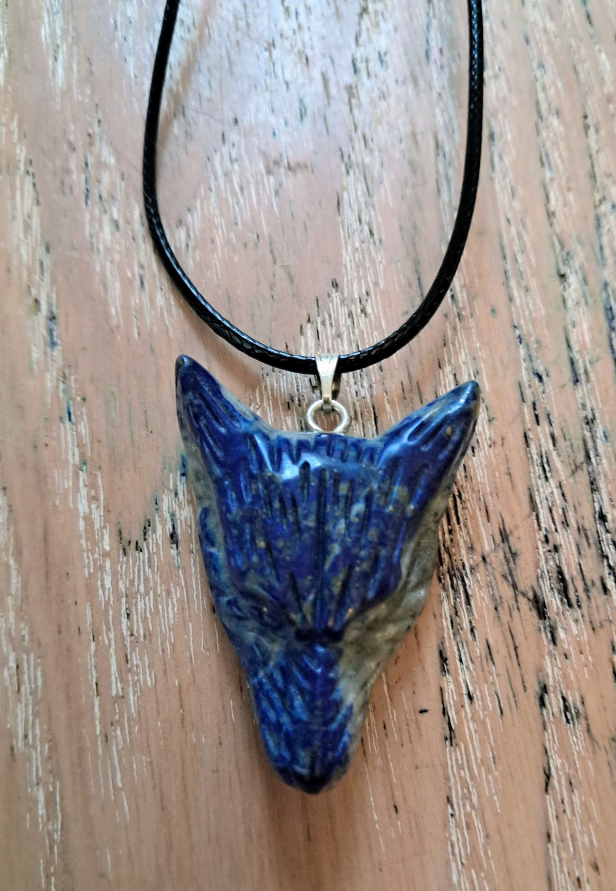 Lapis Lazuli Wolf pendant necklace