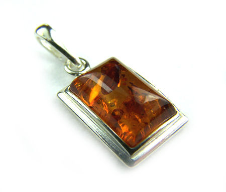 925 Sterling silver, sqaure Cognac (Orange) Amber pendant necklaces.
