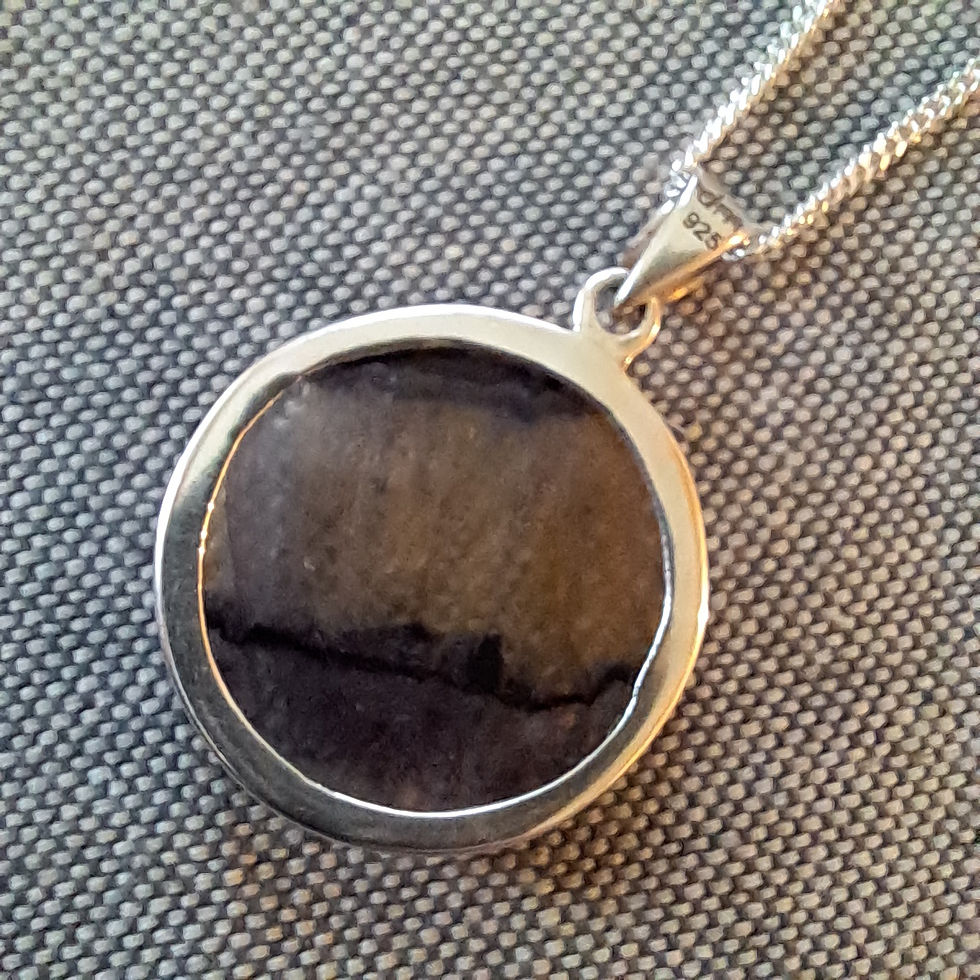 Thumbnail: 925 Sterling silver round Blue John cabochon pendant necklace with box 