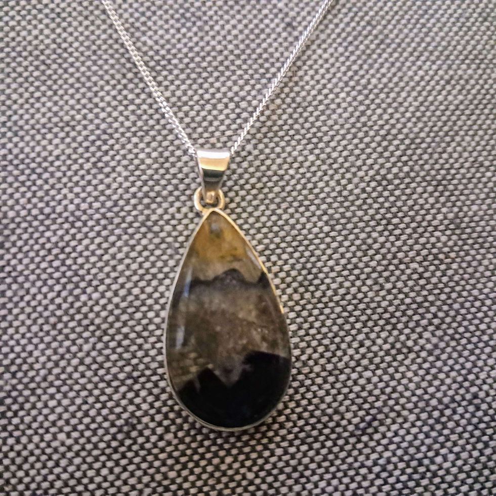 Thumbnail: 925 Sterling silver pear cut cabochon Blue John Pendant Necklace