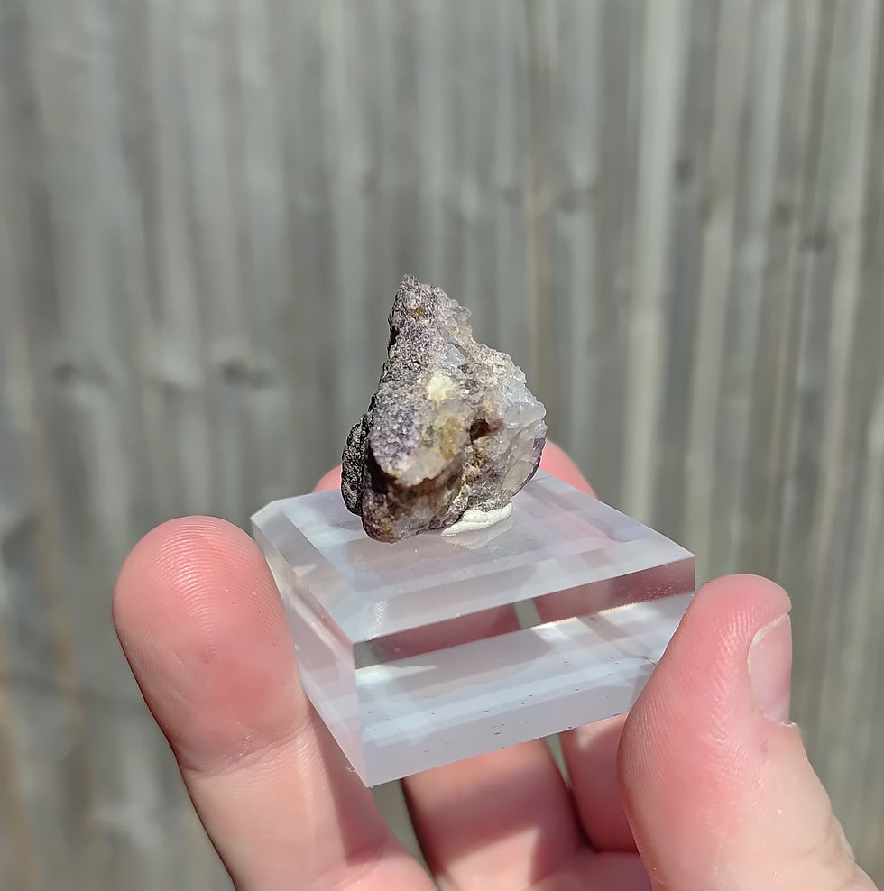Thumbnail: Blue John Mineral specimen on a stand