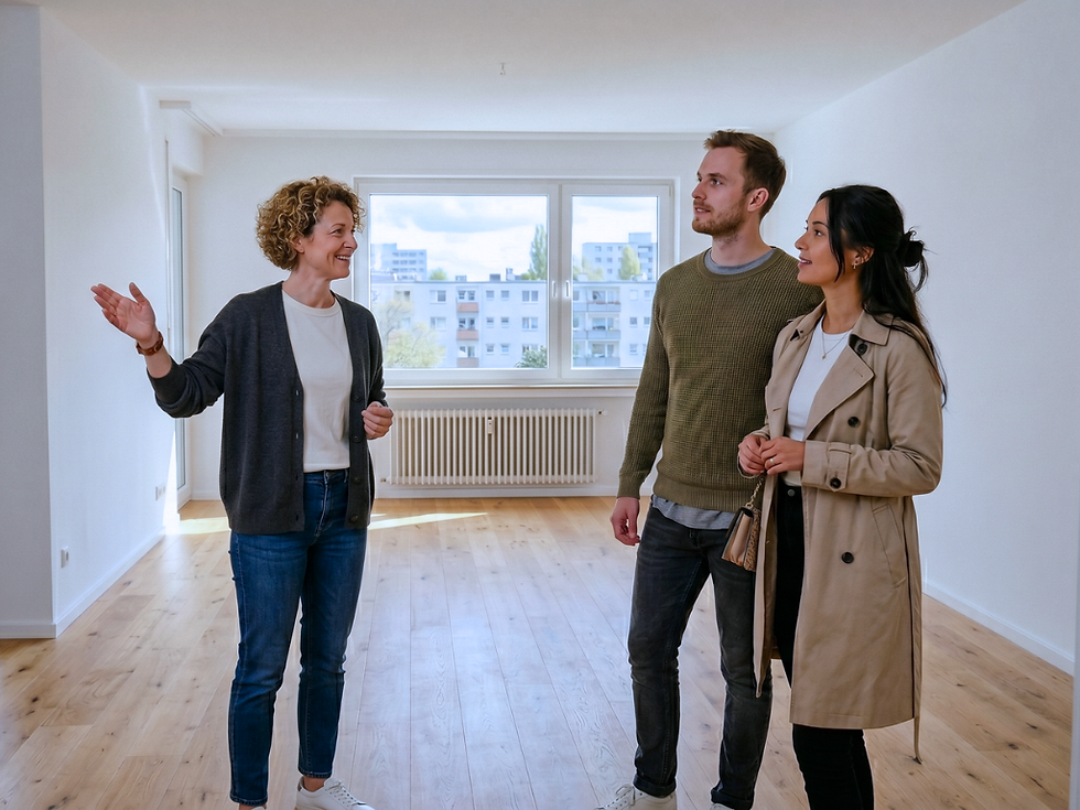 Maklerin zeigt einem Paar eine Wohnung