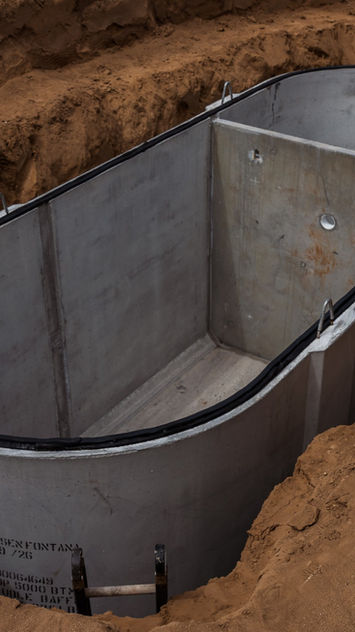 Septic tank set and level in the ground