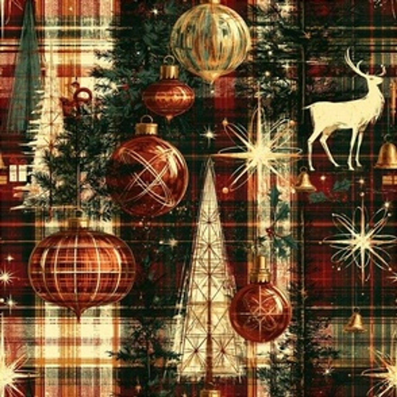 Christmas Mid Century-7 by Igor Vasiliadis - Opulent Christmas Heritage wallpaper and fabric