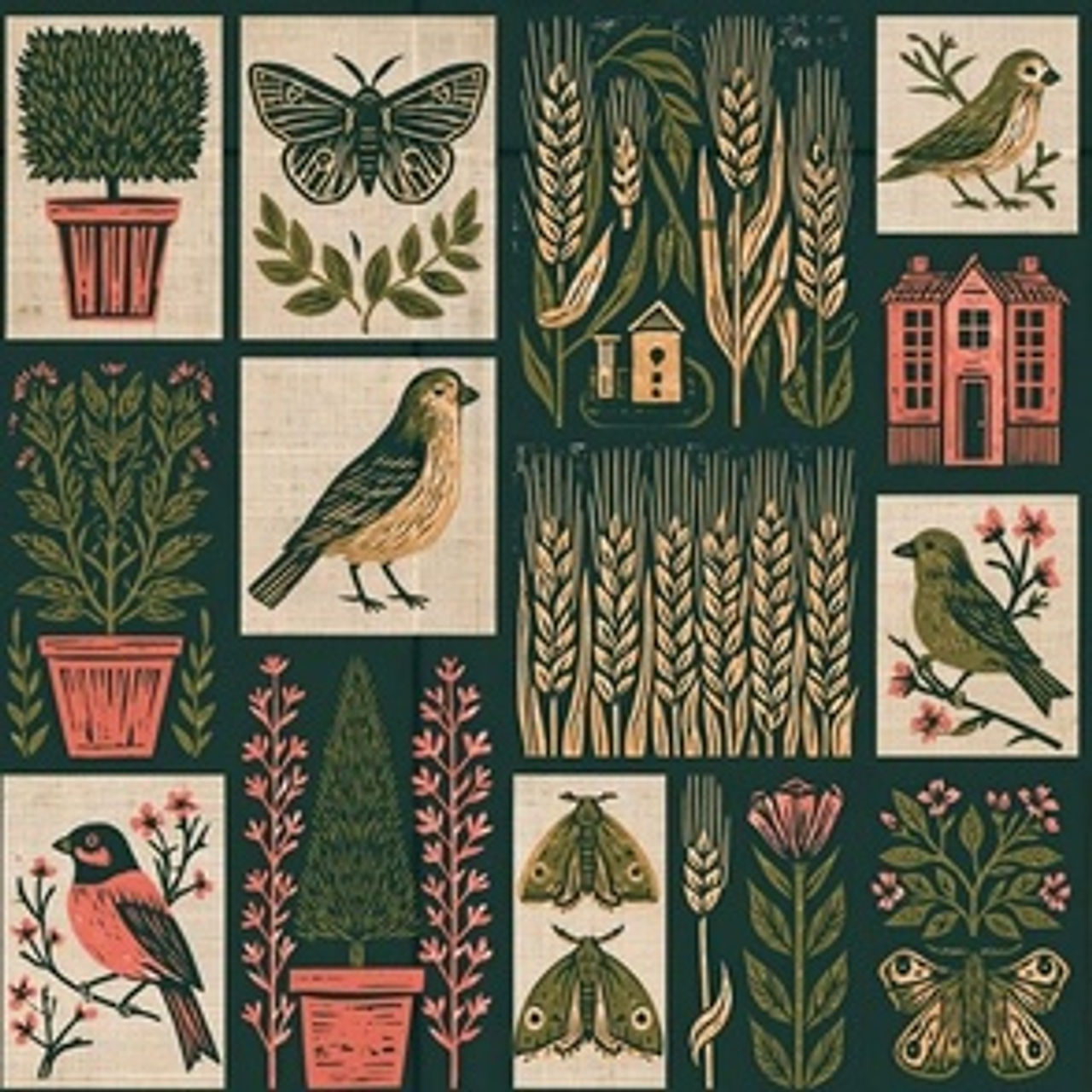 Heirloom Block Print Garden-17 by Igor Vasiliadis - Heirloom Block Print Garden wallpaper and fabric