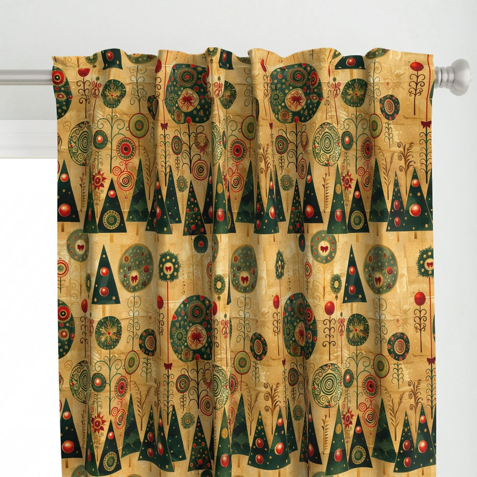 Christmas Theme On Gold-10 Curtain Panel